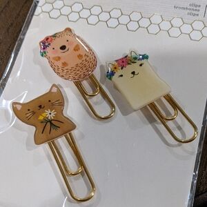 Cute Animal Gold Paperclip Bookmark Set - Brown & Cream